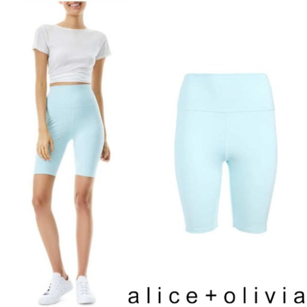 Alice + Olivia Aaron High-Rise Bike Shorts , Size L Powder Blue